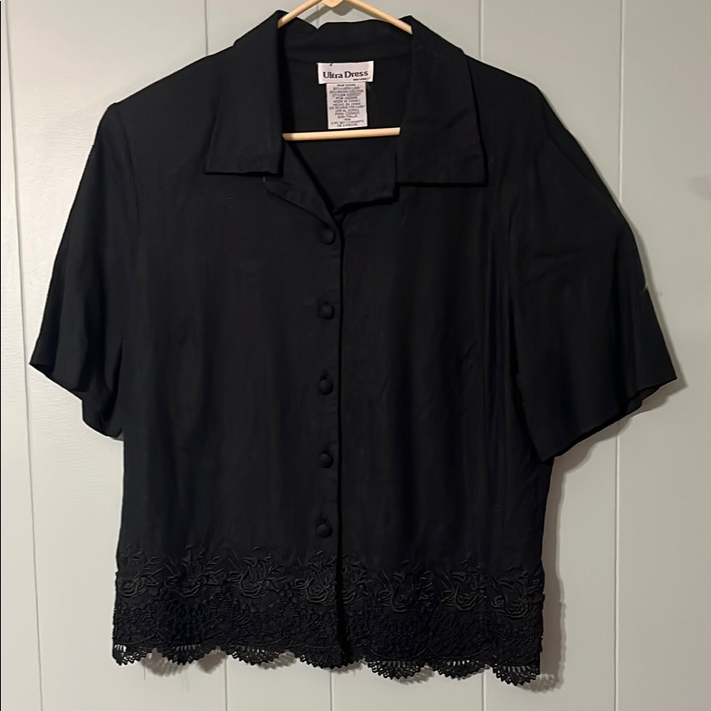 Black Notched Collar Embellished Button Down jacket/top